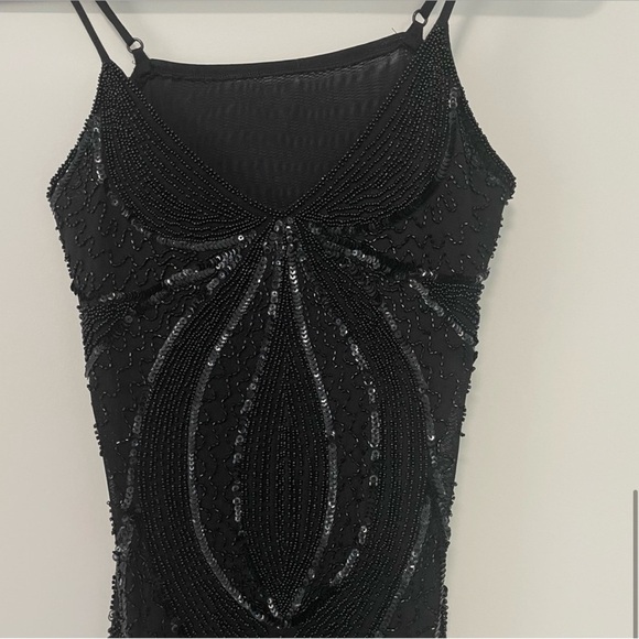 Elegant Black Beaded Gatsby Evening Dress 1920s Flapper Art Deco Cocktail Small - Picture 5 of 15